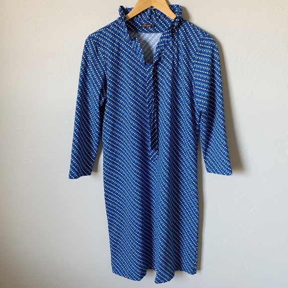 J. Mclaughlin Blue & White Geometric Midi Dress